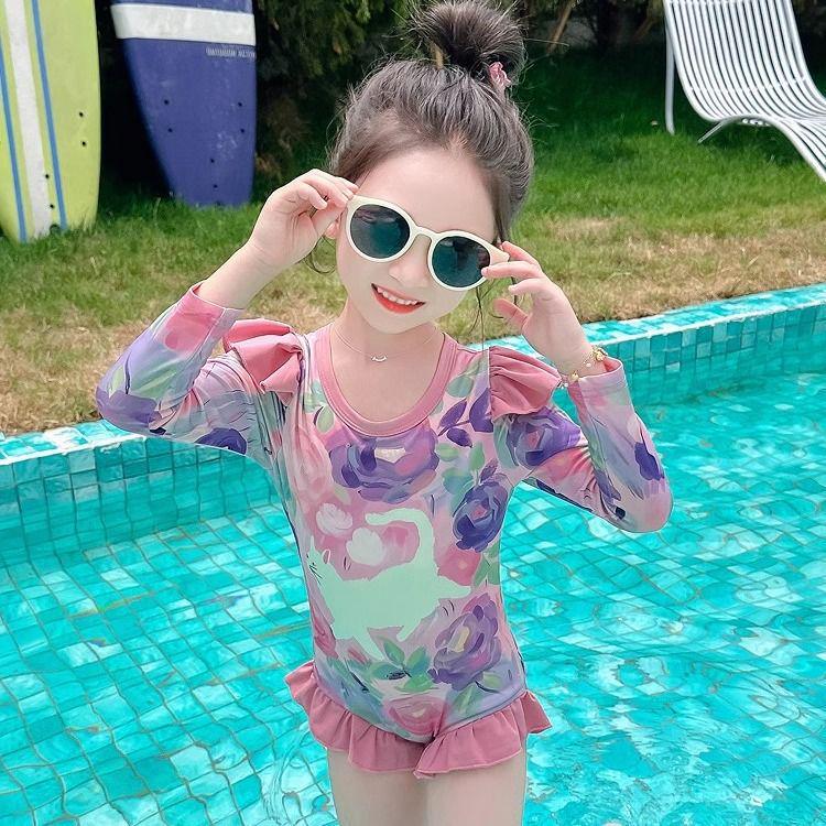 

Купальник для девочек с длинным рукавом, быстросохнущий, с солнцезащитой и кружевным дизайном - Маленький/Средний Size 130 (Height approx. 120cm)