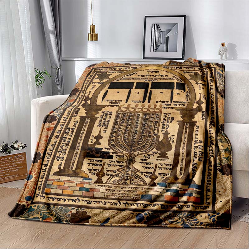 Nine Candles Menorah Embedded Star David Gradient Burgundy Soft Flannel Throw Blanket Jewish Hanukkah Religious Sofa Bed Warm Decor Cover