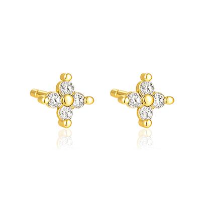 Floral Petite Bloom Stud Earrings - 925 Sterling Silver Yellow Plated