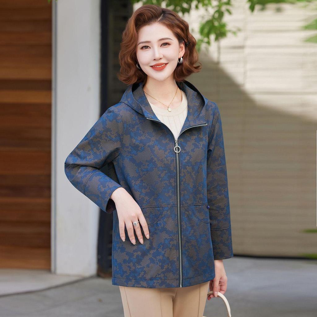 Extra Size Plus 200 Jin Spring/Autumn Casual Windbreaker Coat for Middle-aged & Elderly Women