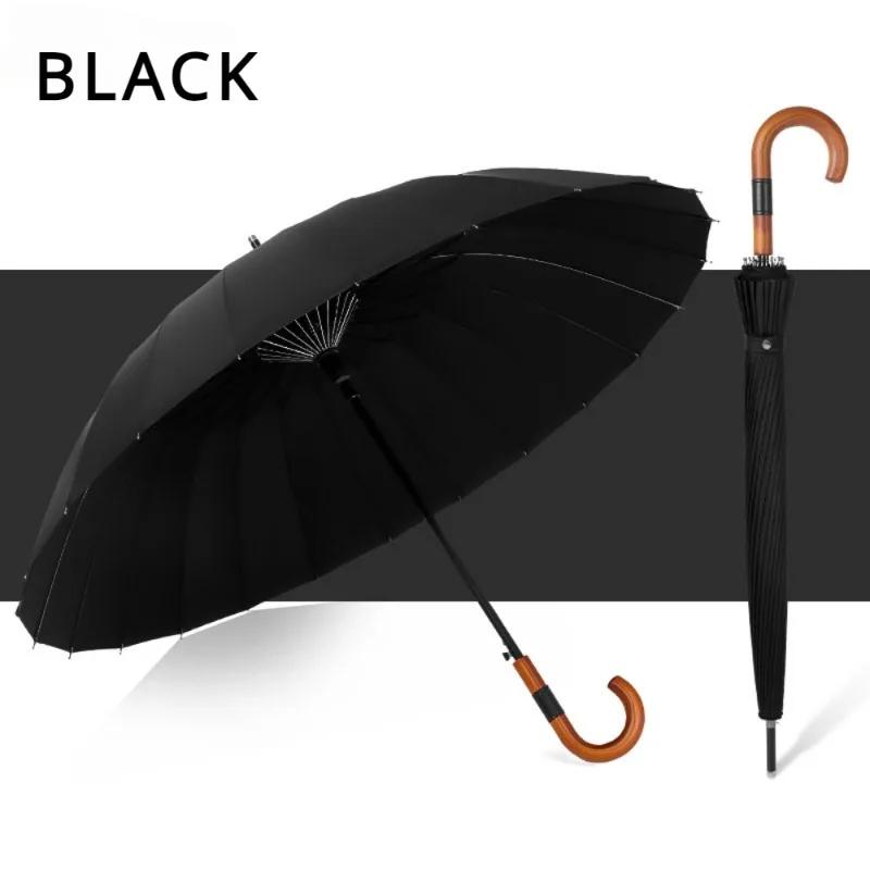 Long Handle Umbrella Large Automatic Umbrellas 24-Bone Solid Wood Handle Sturdy Winds Resistant Rain Gear Rainstorm Umbrellas