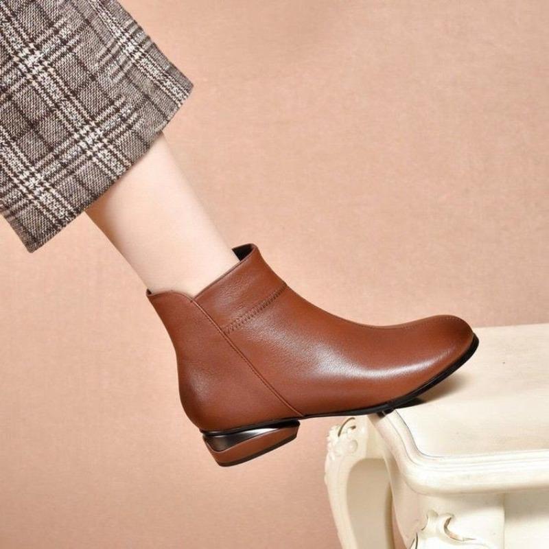 Zapatos planos, Botines de moda, Botas individuales nuevas para mujer, Botas nude de punta redonda, Botas de suela blanda