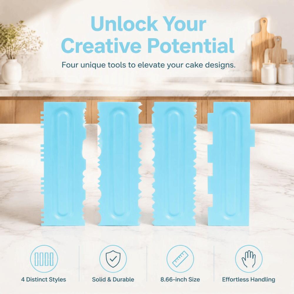 4PCS Patterned Edge Cake Decorating Scraper Plastic Icing Smoother Cake Decorating Comb DIY Baking