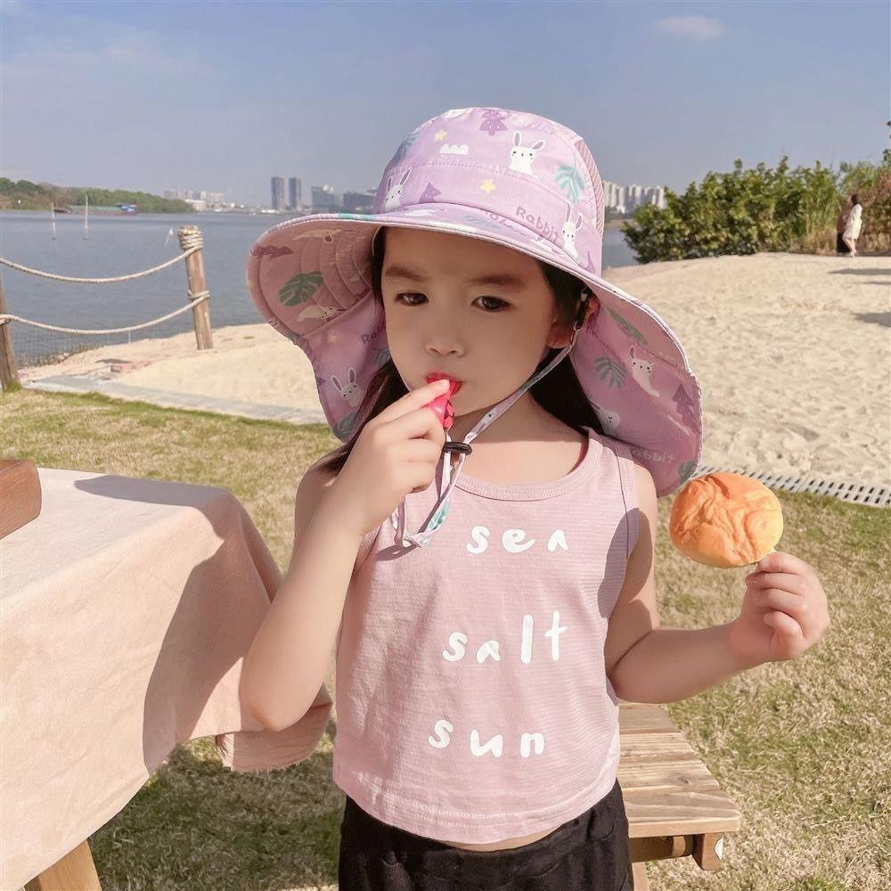 With Whistle Summer Baby Hat Neck Ear Cover Kids Beach Caps  Outdoor Sports