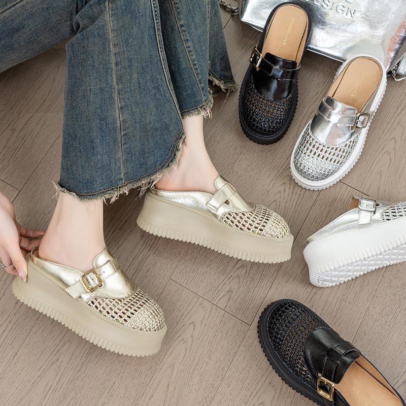 Slippers women's summer wear fashionable versatile sandals women's hole shoes 6cm thick sole heightening bag head half drag