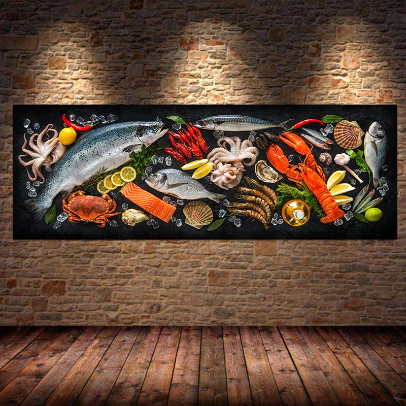Fresh Fish and Seafood Wall Picture Canvas Painting Wall Art Sea Fish Lobster Squid Posters and Prints for Living Room Decor
