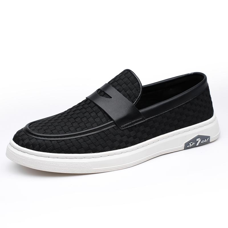 Summer New Breathable Cowhide White Shoes Comfortable Lazy Bean Shoes Fashionable Men's Breathable Round Toe Soft Sole Loafers