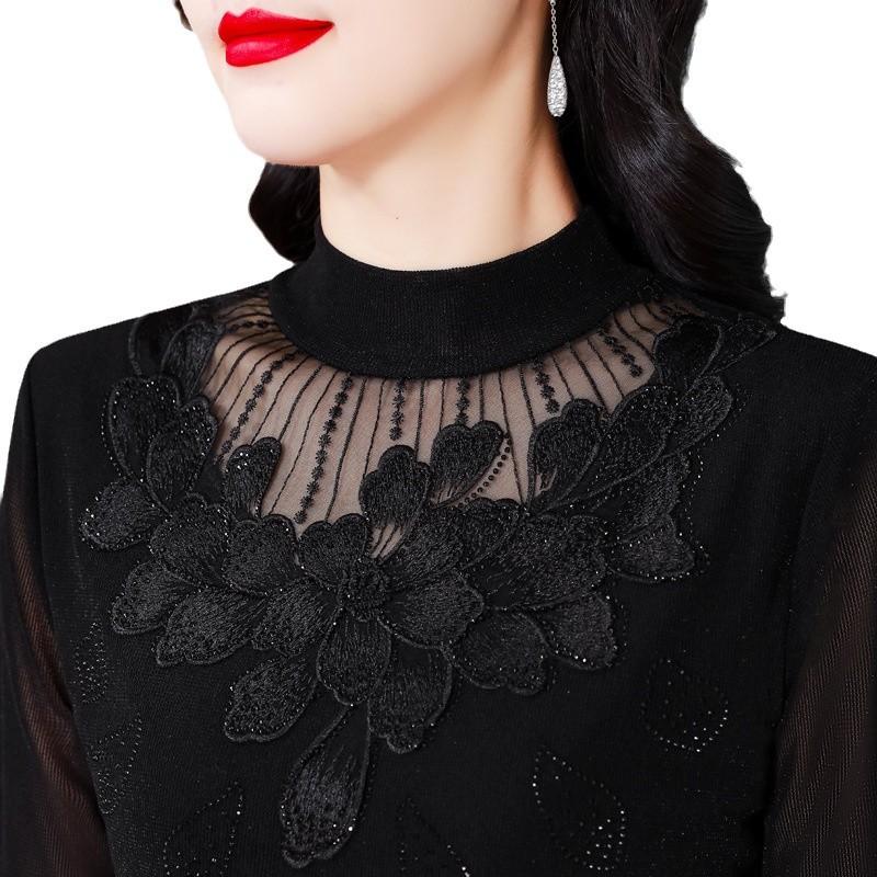 Korejská verze spodního prádla Dámské jarní nové polorolák sametové zesílené síťoviny s dlouhým rukávem