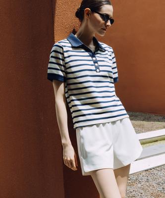 OBER GOLF Striped Y-Collar Top (Navy)