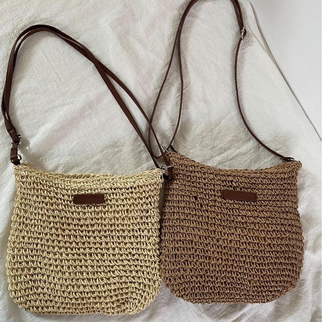 Multifunctional Women's Straw Crossbody Bag for Vacation and Beach.