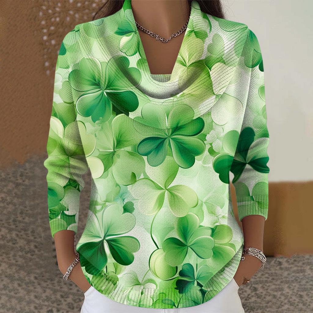 Dámský ležérní a módní svetr s dlouhým rukávem a potiskem, kulatým výstřihem