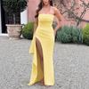 BITCED Women's Strapless Evening Gown Seductive Open-back Dress with High Side Slit Long Party Dress