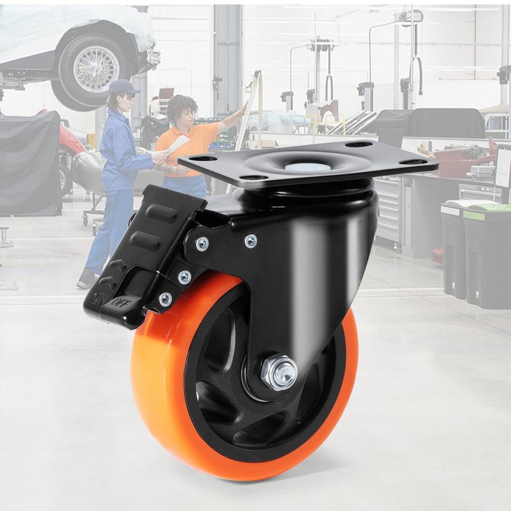 Caster Wheels, 4-inch Swivel Plate Casters, Set of 4, with Security A/B Locking No Noise PVC Wheels, Heavy Duty 350 lbs Load Capacity Per Caster,