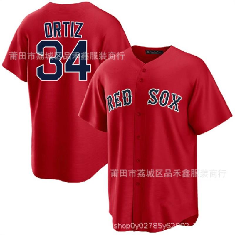 Boston Red Sox 34 Ortiz Baseballtrikot Baumwolle Herren Damen Unisex Sport Fanartikel Herbst Winter