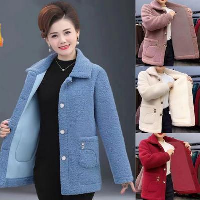 Damen Revers Langarm Imitation Lammwolle Mantel Damen Jacke Mantel Elegante Jacke Stilvoll Verdickt Single für Herbst/Winter