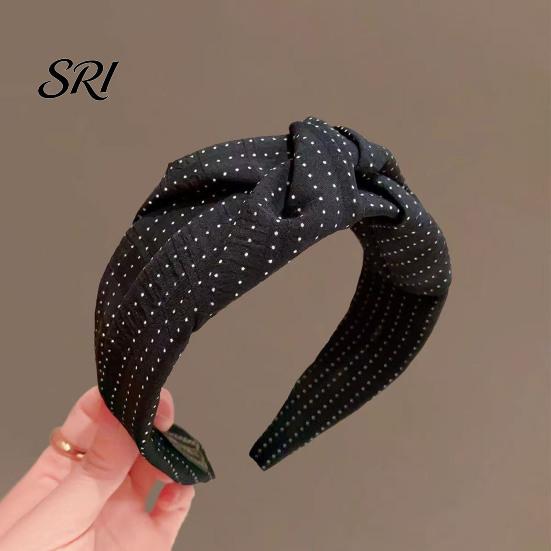 French Style Headband Women Dot Print Knotted Design Wide Brim Leisure Casual Sponge Padding Hair Hoop Accessory Rounded Head Shaping Band