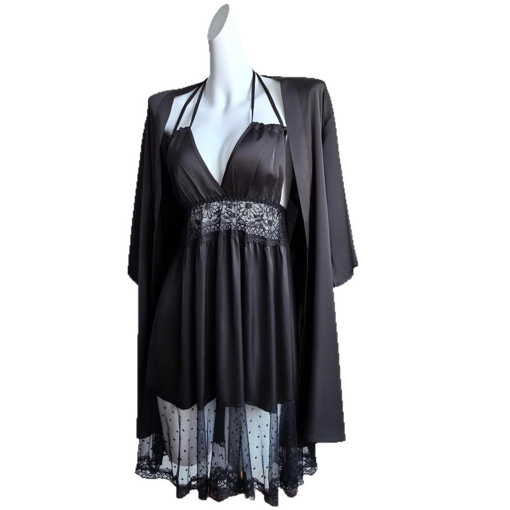 Plus Size Light Luxury Lace Ice Silk Two-Piece Pajama Set with Chest Pads