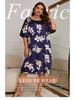 Plus Size Women's Mid-Length Silk Print Pajama Dress - Summer Pullover Nightwear