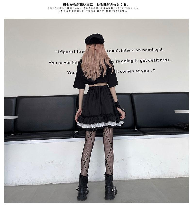 Short Skirt Dark Gothic Female Student A-line Pleated Skirt High Waist Skirt Lace
