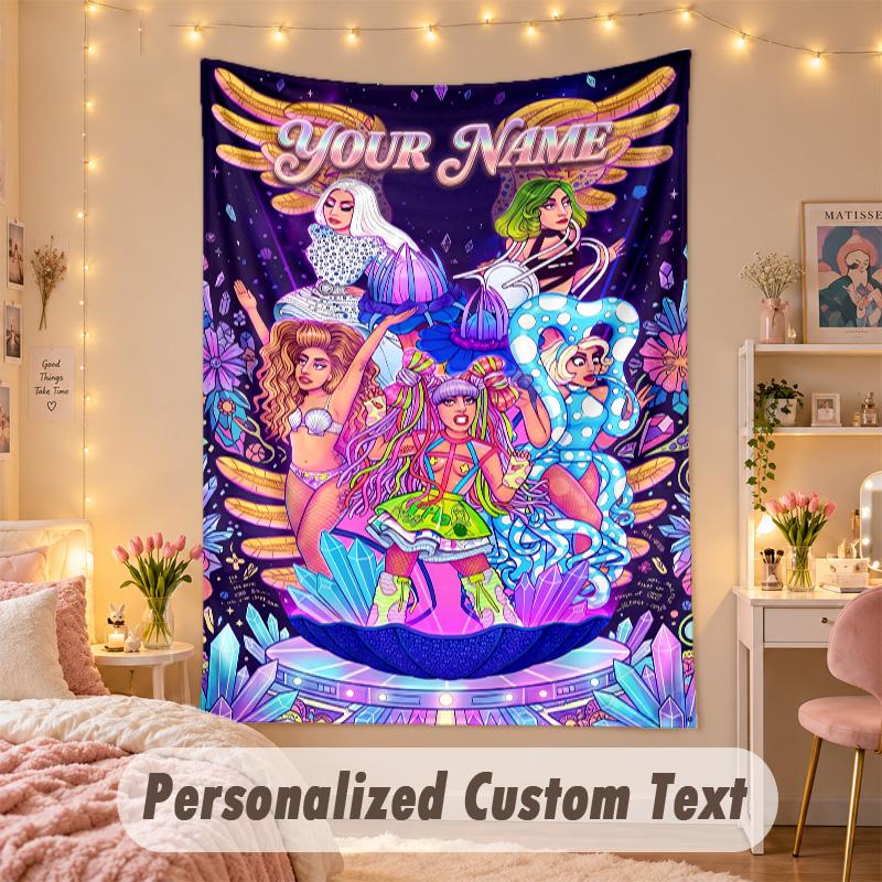 Custom Personalized Tapestry,Lady Gaga Print Custom Name Text Wall Art Hanging for Bedroom