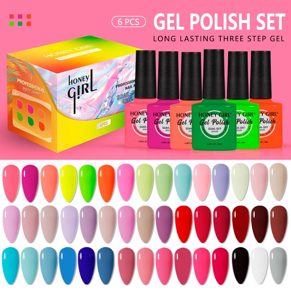 6 Colors Nude Gel Polish Set Removable UV Gel Nail Kit Salon Professional Trending Colors Long-Lasting Shine