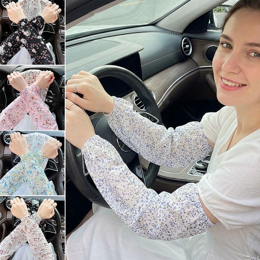 Gifts Floral Print Ice Silk Sleeves for Women Elastic Arm Protectors Loose Fit Gloves UV Protection Long Sleeves