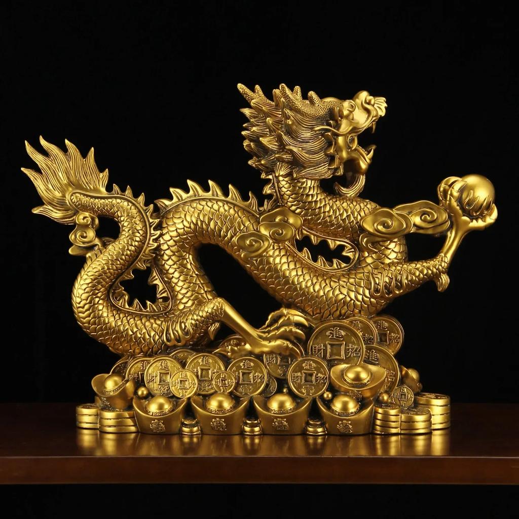Fengshui Five-clawed Dragon Copper Color Ornaments Attract Wealth Boss Office Living Room Gateway Zodiac Mascot Crafts
