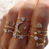 9Pcs/Set Vintage Gold Color Love Heart Butterfly Metal Rings Set for Women Simple  Assembly Rings Paty Jewelry Gift Accessries