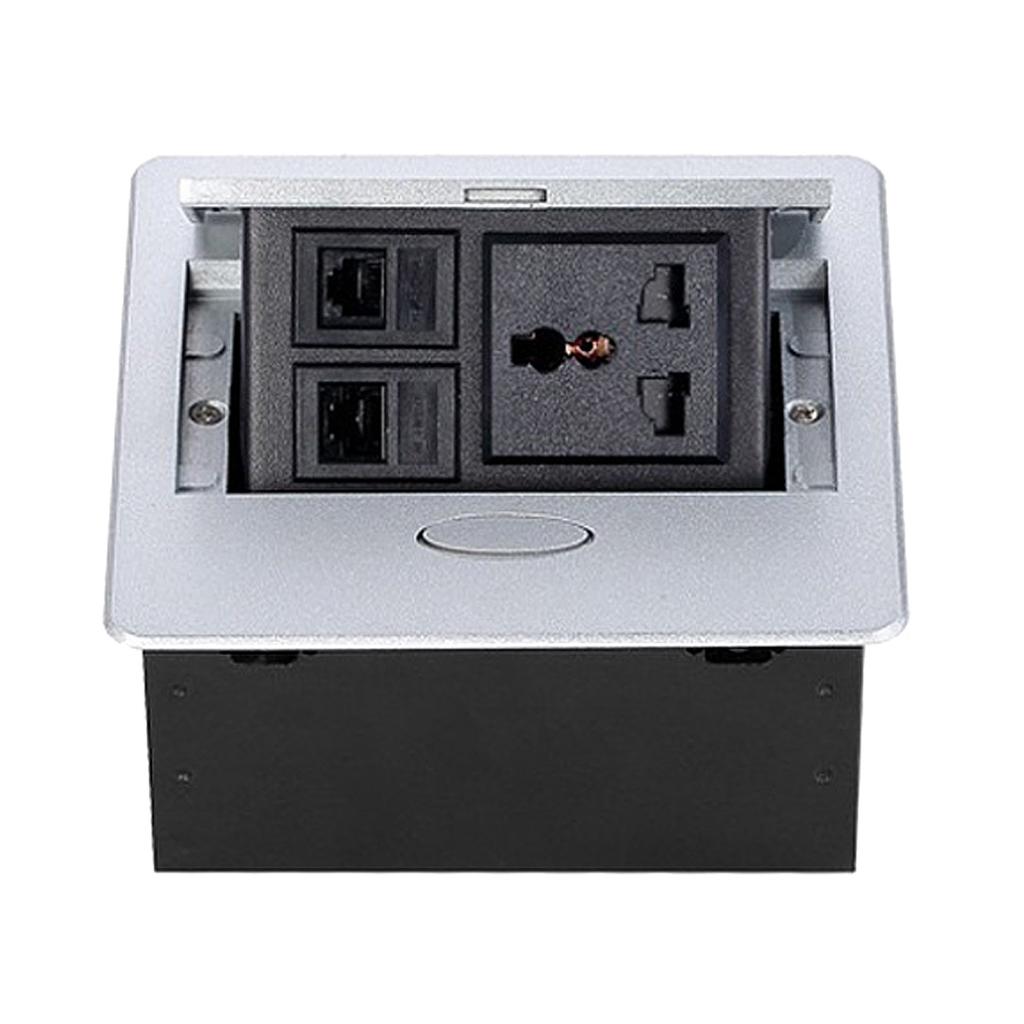 Table Connection Box Conference Room Countertop Desktop Socket Electrical Outlet Strip With 2 Networ