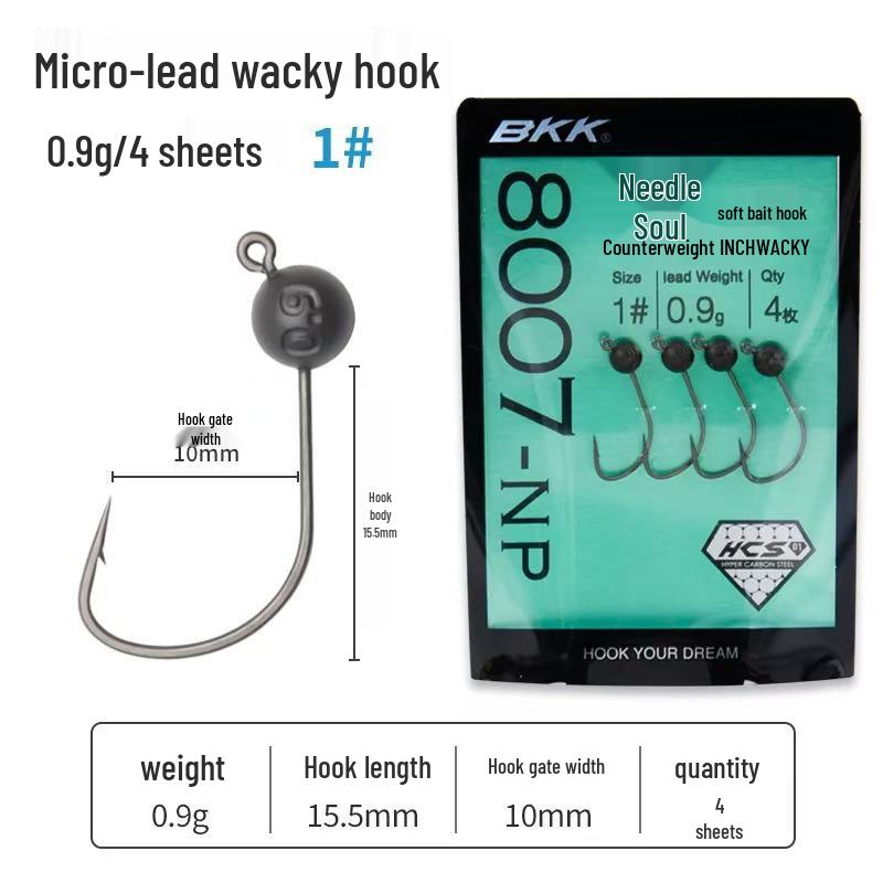 BKK Micro Lead Head Resin Tungsten Inchwacky Lure Hook for Soft Worm Bait - Black Pit Perch.