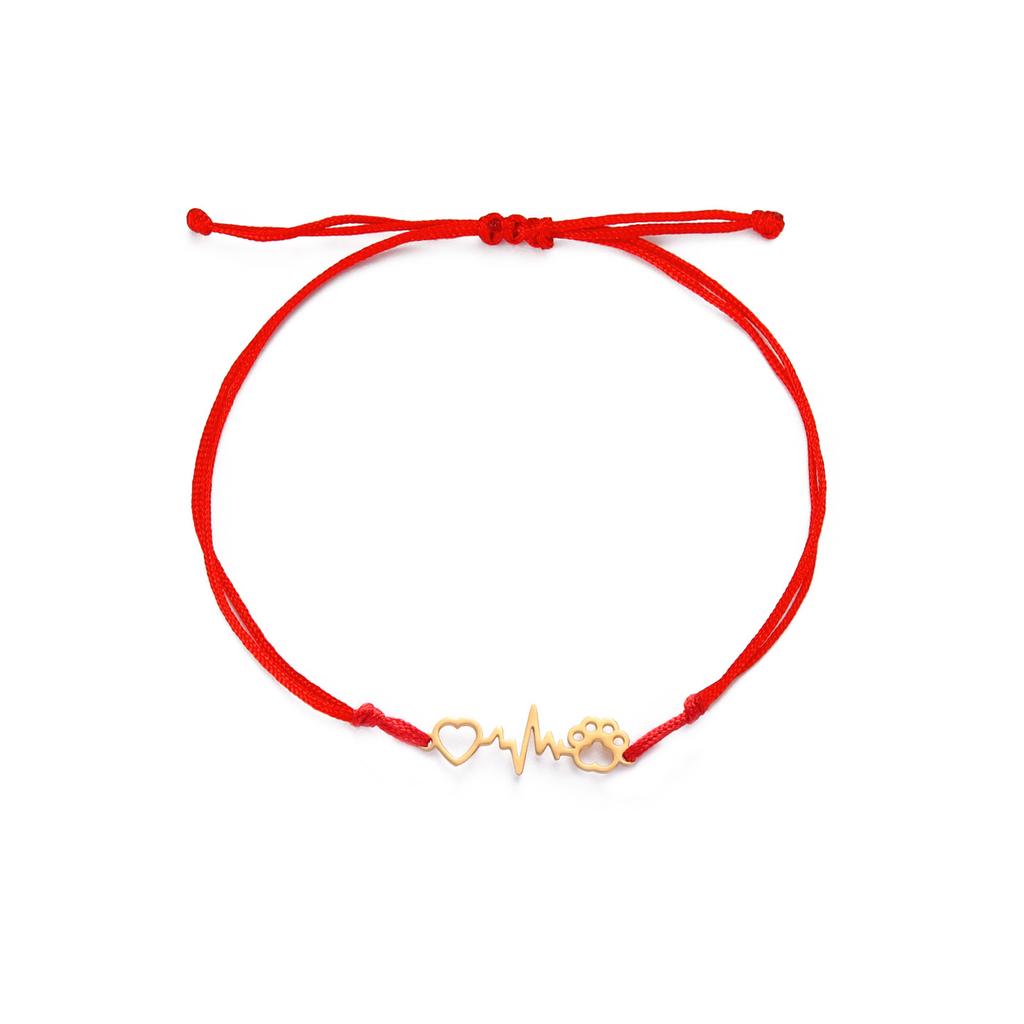 Heartbeat ECG Cat Paw Pendant Bracelet For Women Wax Cord Jewelry Gift