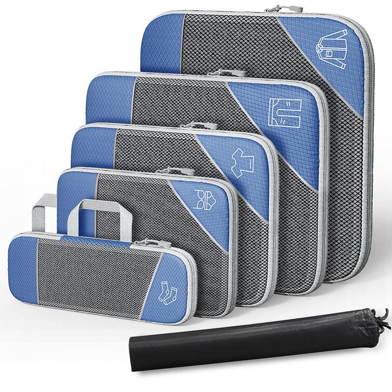 6PCS Travel Compressed Packing Cubes Travel  Storage Organizer Set with Shoe Bag Mesh Visual Luggage Portable Lightweight Suitcase Bag