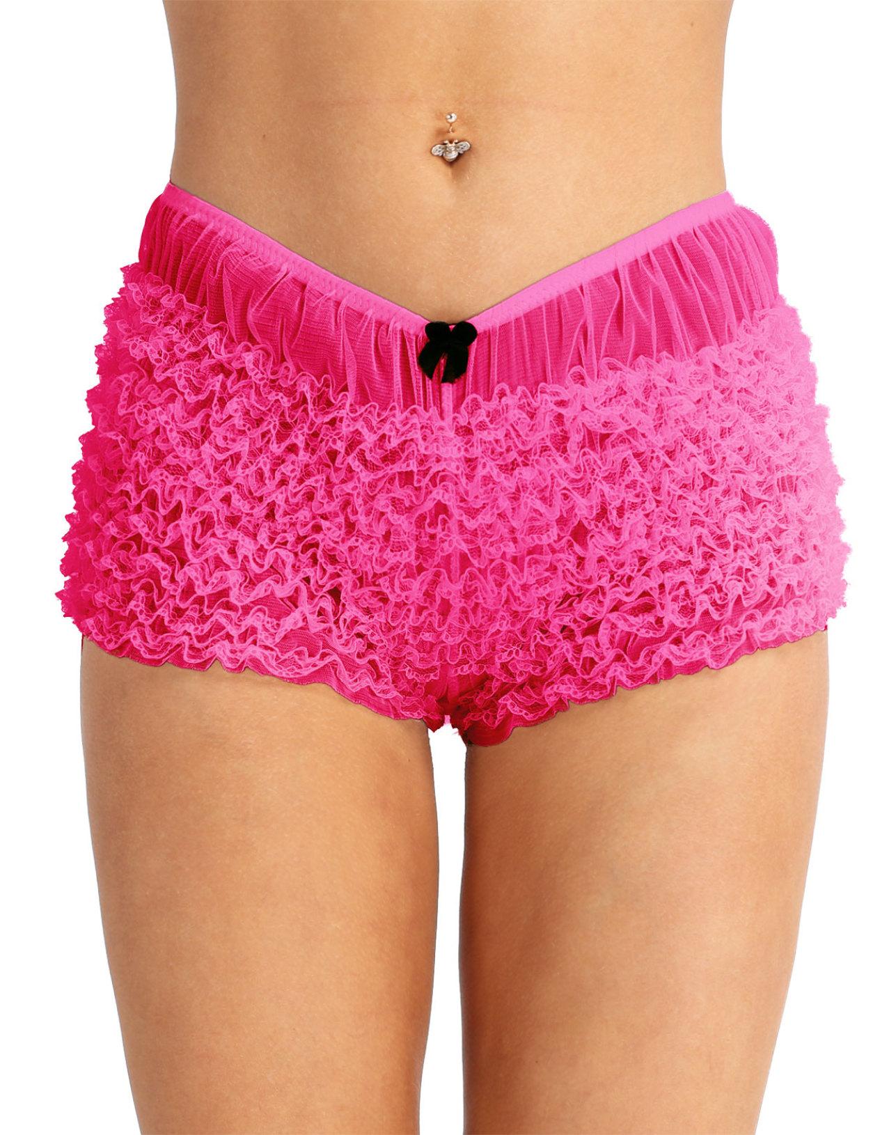 

Сексуальные женские тюлевые кружевные шаровары с рюшами, трусики с бантом, шорты, нижнее белье горячий розовый