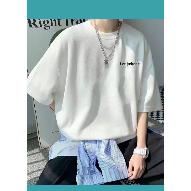 Футболка с короткими рукавами для мужчин летняя новая корейская версия модная брендовая футболка свободная и универсальная круглая горловина рукава до локтя простой мужской топ S 1879₽