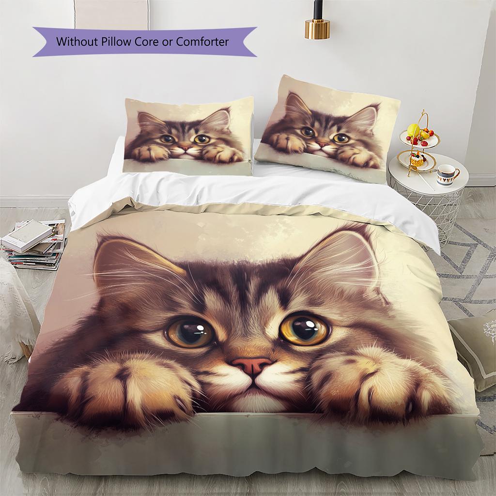 Cute Maine Coon Pattern Bedding Home Decoration Birthday Gift (1 * duvet cover + 2 * pillowcase, without core)
