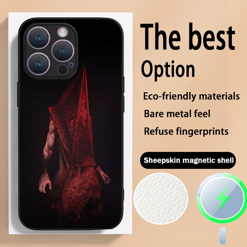 Classic thriller Pyramid Head Silent Hill Phone Case For iPhone 16 15 14 13 12 11 Plus Pro Max High-end Luxury Magsafe Sheepskin