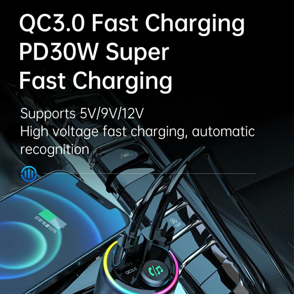 BC89 Car Charger 48W Fast Charging Adapter Bluetooth-Compatible MP3 Player FM Transmitter with Ambient Light