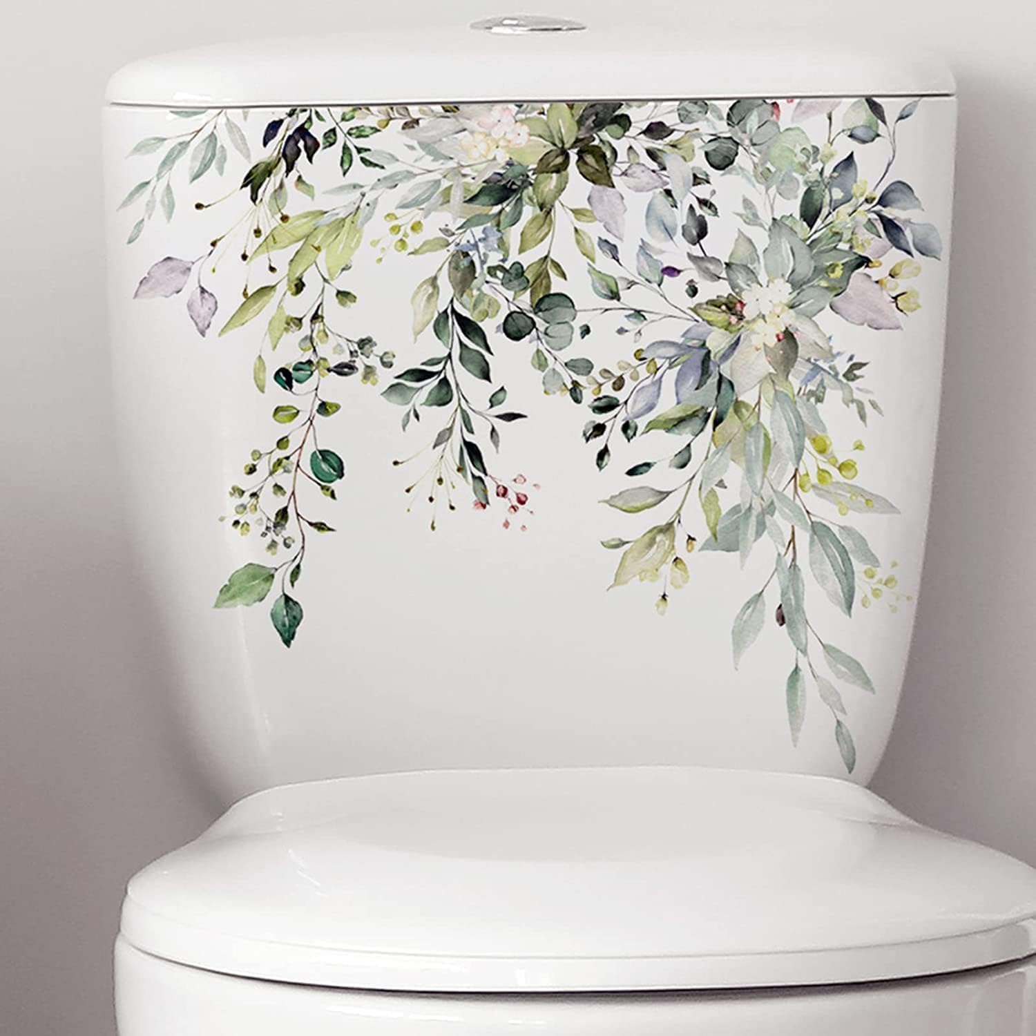 Green Plant Leaves Flowers Toilet Seat Lid Stickers Self-Adhesive Bathroom Wall Stickers Green Leaf Floral Toilet Lid Decals DIY Removable Waterproof