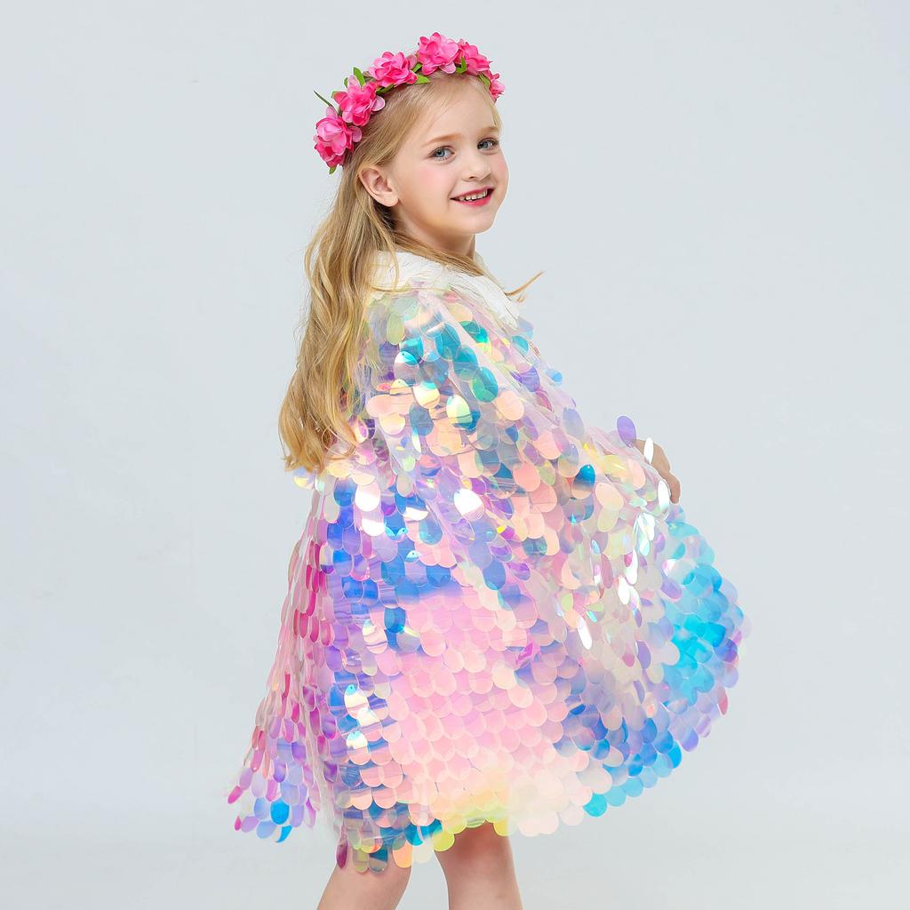2019 new girls mermaid cape European and American foreign trade shiny beads cute princess sweet cape