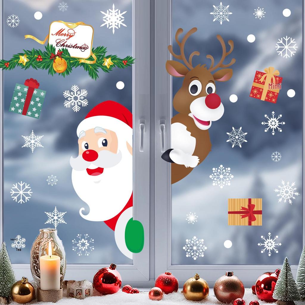 Holiday Snowflake & Santa Electrostatic Window Stickers - New Year Style