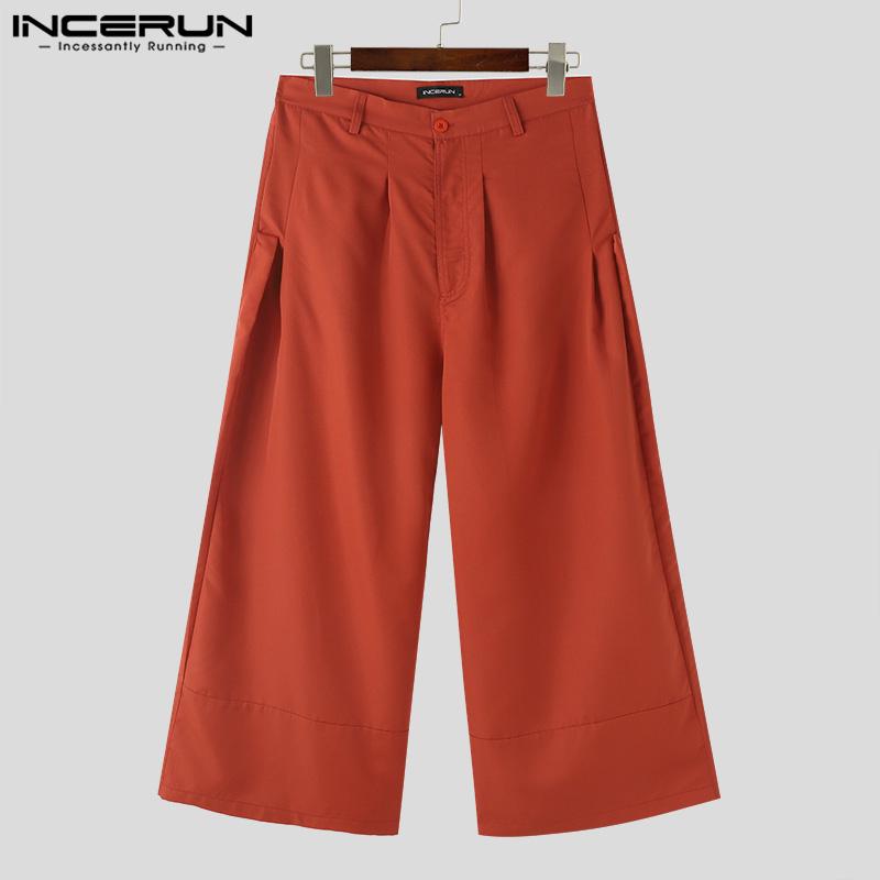 INCERUN Herrenhose mit Reißverschluss und weitem Bein, lockere lange Palazzo-Hose