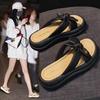 2025 Summer New Fairy Bow Slippers Women Wear Thick Bottom To Increase Height Casual Word Beach Sandals Soft Bottom