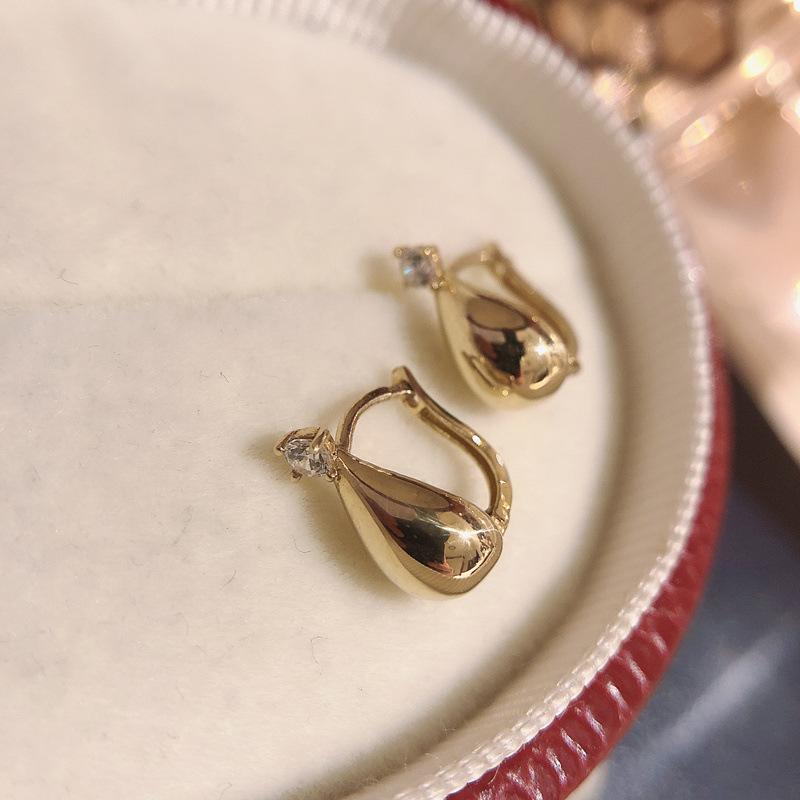 

S925 Sterling Silver Plating 18K Gold Water Droplet CZ Earrings for Women Simple Glossy Minimalist Earrings Gold