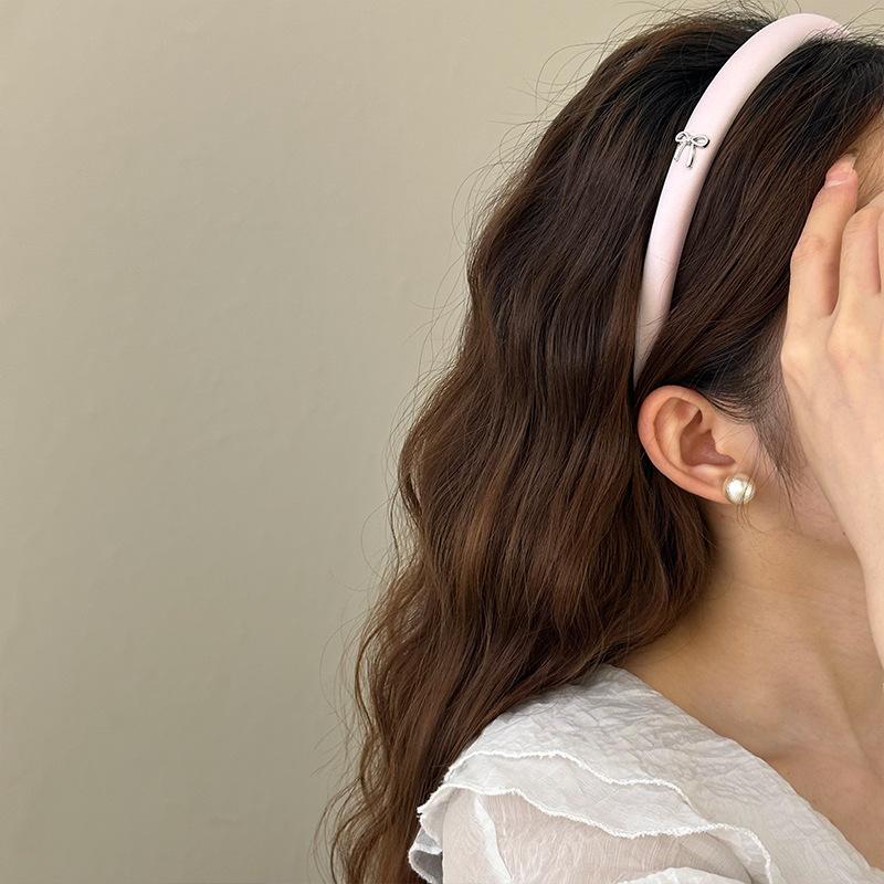 Koreanische Rosa Schleife Stoff Schwamm Haarreifen Haarband für Frauen Süße Einfarbige Elastische Breite Haarband Kopfschmuck Haarschmuck