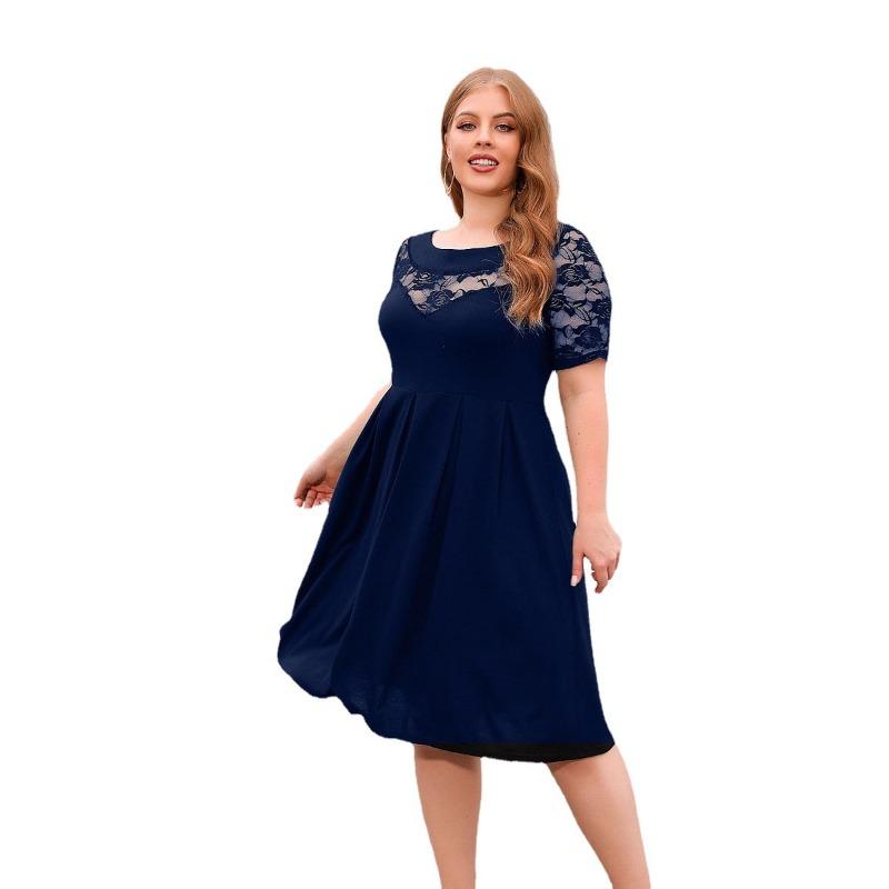 

Повседневное свободное платье для отпуска и поездок на работу из полого кружева размера плюс XL синий