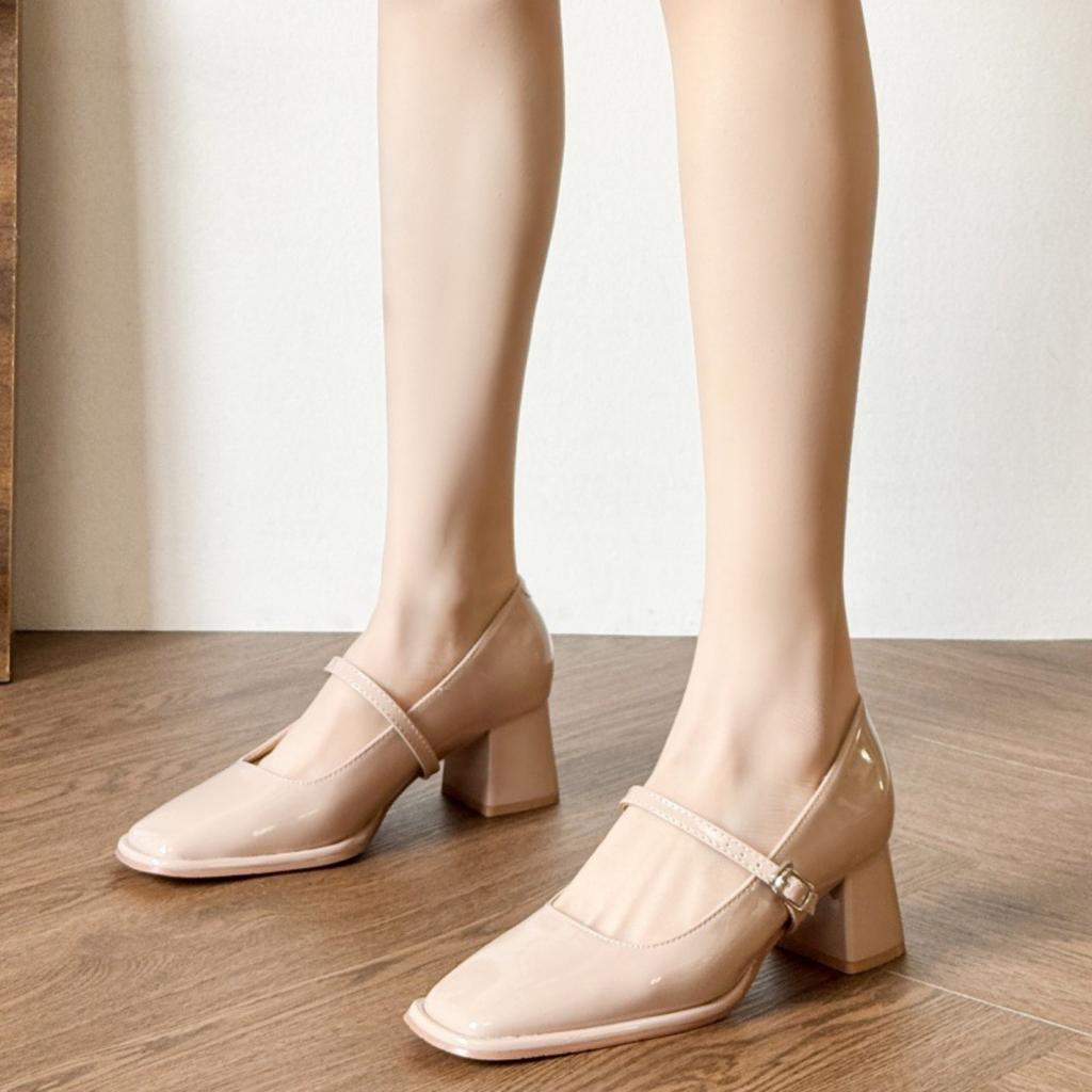 Patent Leather Thick High-heeled, New Women's Hundred with A Word with High-heeled Women's Single Shoes, Women's High-heeled Shoes, Elegant