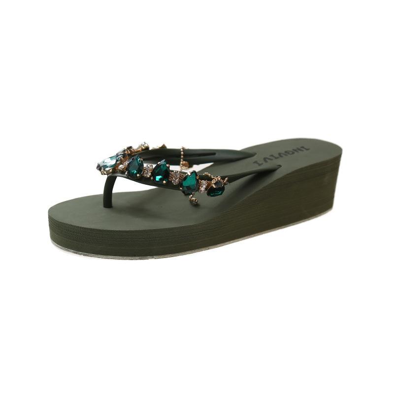 

Women s Rhinestone Wedge Flip Flops 5cm High Heel Wine Red Crystal Thong Sandals Summer Platform Slippers Non-slip Beach Shoes Casual Slides 41
