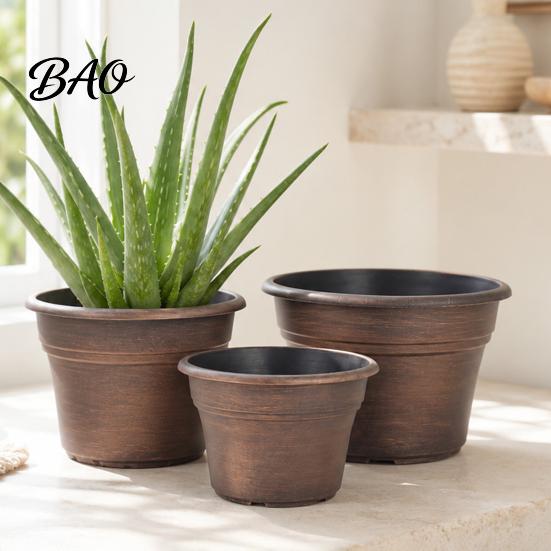 Plant Pots with Saucers Retro Flower Pot Saucer, Bronze Finish Drainage Holes, Garden Containers Holes Breathable Thickened Plastic Planter for Indoor