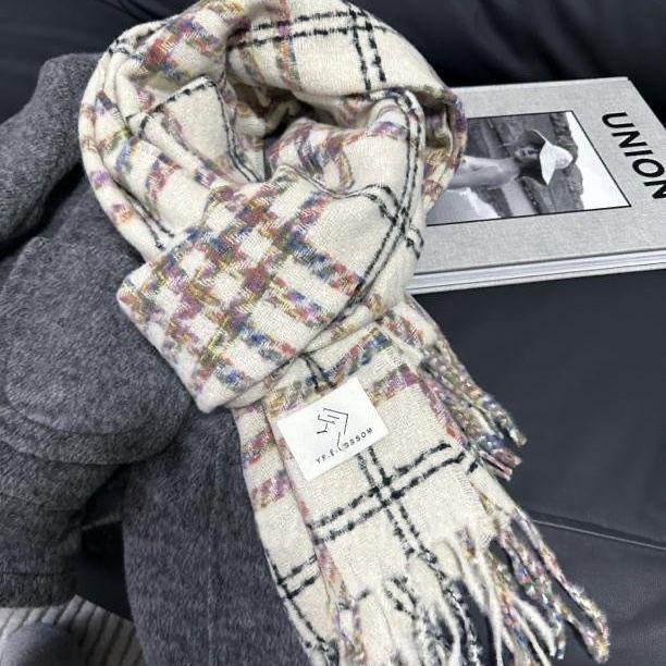 Imitation Cashmere Scarf Women's Winter High-end Feeling New Korean Version Small Fresh Plaid Thickened Warm Shawl Scarf