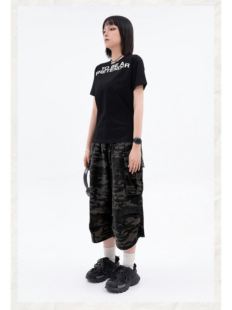 Salopetă Retro Camuflaj cu Talie Înaltă și Picioare Late cu Buzunare Multiple WHOOWAP